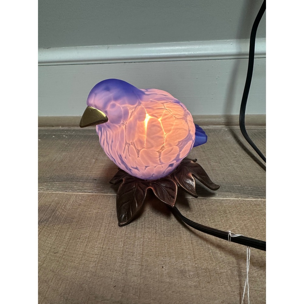 TIN CHI Andrea By Sadek Cobalt Blue Glass Bird Lamp Solid Brass Base with box - Picture 10 of 10